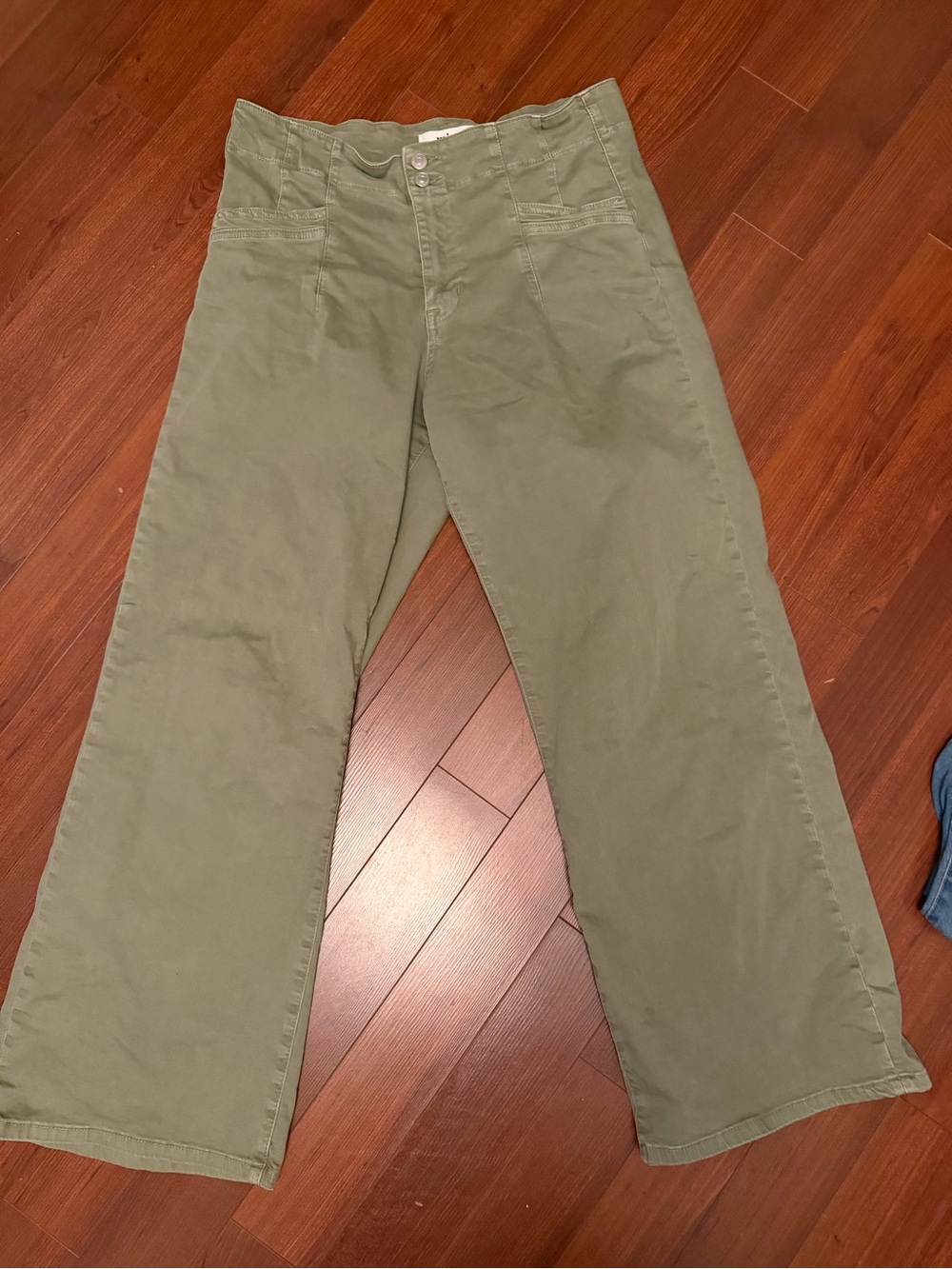 Mica Denim Olive Green High Rise Wide Leg Twill Pants Size 32